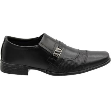 Imagem de Sapato Social Mais Leve Texturizado Aplique Metal Masculino, Preto, 42