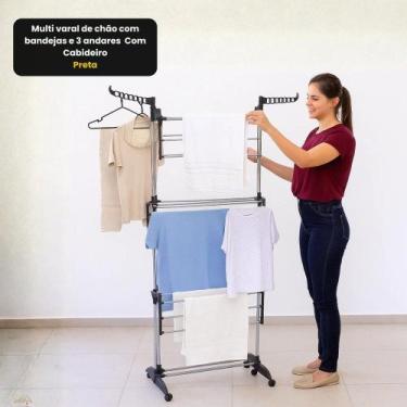 Imagem de Varal Dobrável 3 Níveis c/ Bandejas Preto - GLOBALMIX