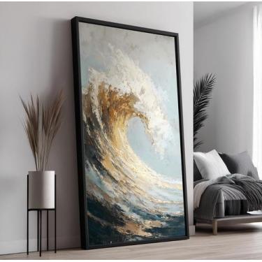 Imagem de Quadro Decorativo com Moldura Ondas Mar Dourado para Sala, Quarto e Es