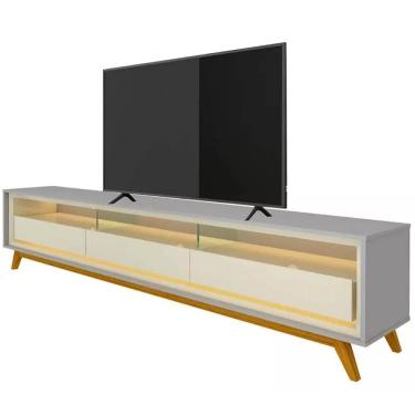 Imagem de Rack Requinte 212cm para Tv Até 75 Polegadas com Led 3 Gavetas Gelius Cor Cinza Off White