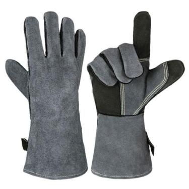 Imagem de Luvas para churrasco, couro de vaca resistente ao calor, 14 polegadas,