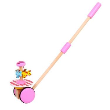 Imagem de Carrinho de brinquedo de madeira Animal Push Cart rosa para crianças -