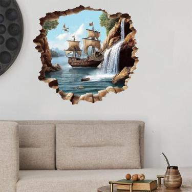 Imagem de Adesivos de parede 3D Sailboat Broken Wall Effect PVC 30x60cm - yiweis