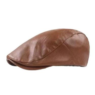 Imagem de Chapéu Gatsby Newsboy masculino de couro marrom com boné plano - Yiwei