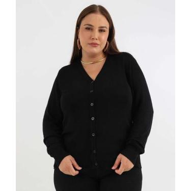 Imagem de Cardigan Plus Size Feminino Tricô Marisa Preto-53449, G2, Preto