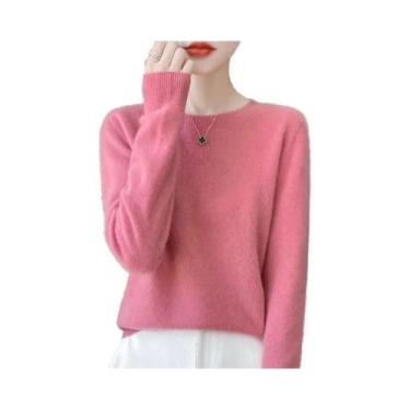 Imagem de Pulôver Feminino 100% Lã Merino Cashmere Com Gola Redonda E Manga Long