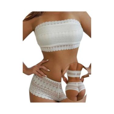 Imagem de Conjunto De Sutiã E Calcinha Feminino De 2 Peças, Sem Alças, Com Renda
