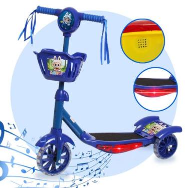 Imagem de Patinete Infantil Azul 3 Rodas LED Som Personagem Scooter - Toys 2U