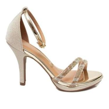 Imagem de Sandália Feminina Vizzano Salto Fino Glitter Strass 62101037 Bege/Dourado 39-Feminino
