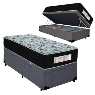 Imagem de Cama Box Baú Solteiro Suede + Colchão Molas Ensacadas SerenePrime Sonn