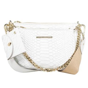 Imagem de Bolsa Feminina Jorge Bischoff Couro Cobra Python Infinita Transversal,