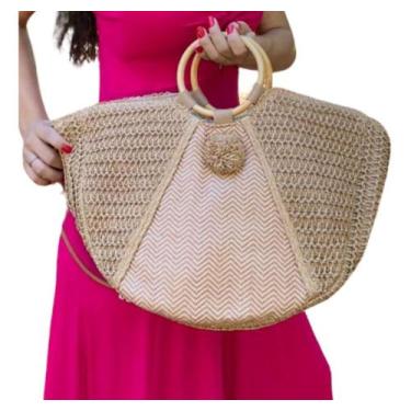 Imagem de Bolsa Palha Feminina Grande Transversal Artesanal Praia Resort Verão -