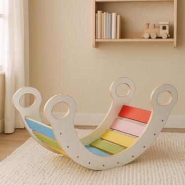 Imagem de Gangorra Pikler Brinquedo Infantil Colorido MDF Multifunções - Junges