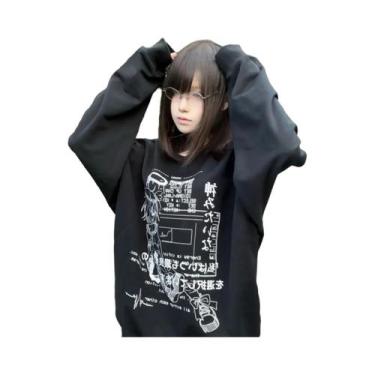 Imagem de Moletom Feminino Solto Estilo Anime Gola Redonda Estampado Moda Cultur