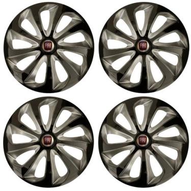 Imagem de Jogo de calotas esportivas velox 15 black silver + emblema alumínio fi