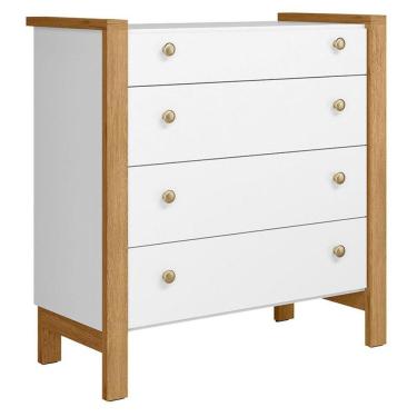 Imagem de Cômoda Flora 5135 4 Gavetas MDF-MDP Puxador em Poliuretano Branco Acetinado Qmovi