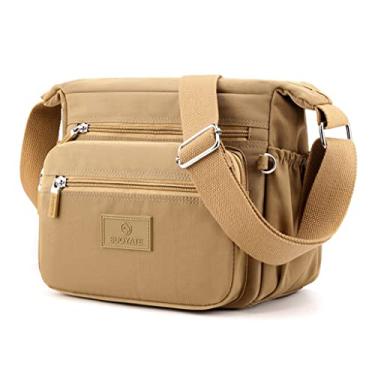 Imagem de Bolsa transversal feminina, bolsa leve para uso diário, bolsa de ombro de nylon impermeável de moda cáqui