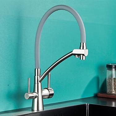 Imagem de Torneiras de cozinha filtradas purificação torneira de cozinha 360 rotativa filtro de água torneira para cozinha torneiras de cozinha de três vias torneira, escova b nick cinza 2, china