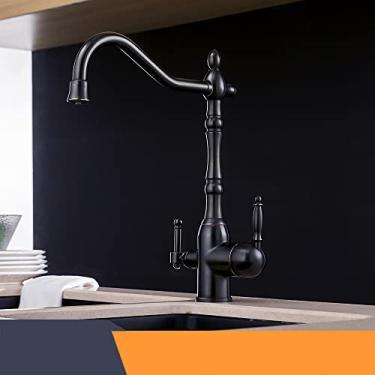 Imagem de Torneiras de purificação de cozinha de ouro torneira de mistura fria e quente 360 ​​rotação com purificação de água características torneira de guindaste de cozinha, preto com bronze, china