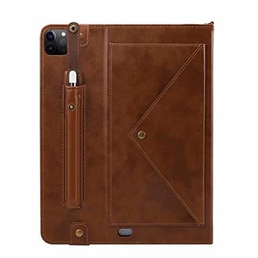 Imagem de ZiEuooo Capa de couro envelope criativa exclusiva compatível com Apple Tablet Case com pulseira de cartão de mão para iPad 5, 6, 7, 8 Th Gen Pro 9.7 10.5 11 12.9 polegadas (Coffee, iPad Pro 12.9 2015)
