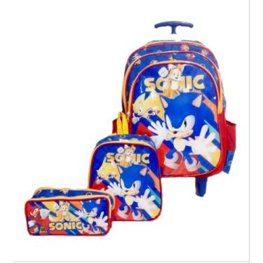 Mochila Escolar Juvenil Menino Sonic Jogo Lancheira Estojo na