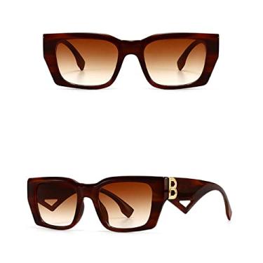 Imagem de Óculos de sol retangulares brancos de luxo feminino armação grande de metal lado b óculos de sol femininos de viagem dirigindo óculos de sol quadrados, chá de leopardo, tamanho único