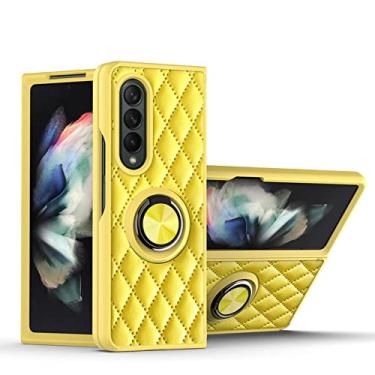Imagem de Capa de telefone de silicone de couro para Samsung Galaxy Z Flip 3 Flip4 5G Fold 3 4 Suporte de anel à prova de choque Revestimento de capa macia, amarelo, para Samsung Z Fold 4 5G