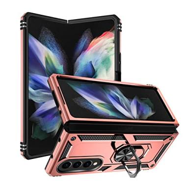 Imagem de Estojo para celular com suporte de anel da moda para Samsung Galaxy Z Fold 4 Fold4 Fold3 Fold 3 5G Kickstand Hard Protective Cover, ouro rosa, para Samsung Z Fold 4