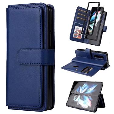 Imagem de Capa protetora de cartão de couro flip retrô para Galaxy Z Fold 3 5G 10 para Samsung Z Fold3 S22 S21 Invólucro protetor, azul, para Samsung Z Fold 3
