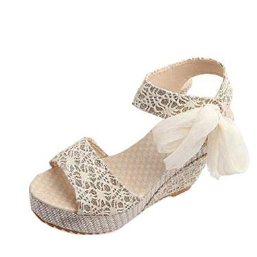 Imagem de Sapato feminino de renda Gaorui com salto alto plataforma plataforma salto plataforma plataforma, Bege, 6.5 US/CA