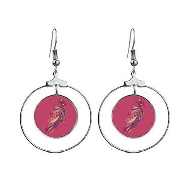 Imagem de Brincos femininos de flor rosa com pingente de argola e argola com pingente