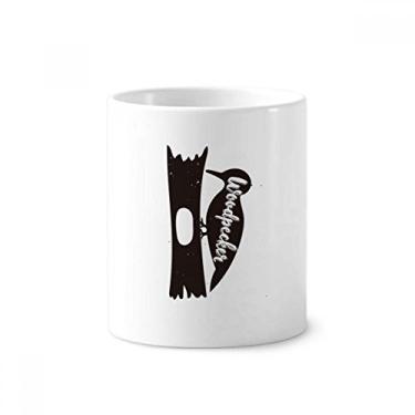 Imagem de Woodpecker Porta-canetas de escova de dentes de animal preto e branco copo de cerâmica branco 355 ml