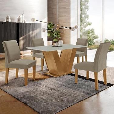 Imagem de Conjunto Sala de Jantar Mesa 120x80cm Tampo Mdf com 4 Cadeiras Espanha Yescasa Ypê/bege Escuro