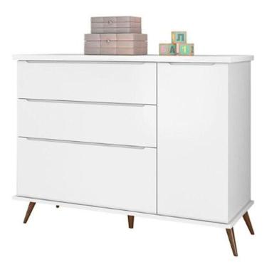 Imagem de Cômoda Infantil Melissa Retrô 1 Porta e 3 Gavetas100% MDF Cor Branco - Phoenix Baby