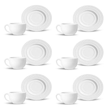 Imagem de Conjunto De Xícara De Chá Com Pires 06 Peças Roma Branco Porto Brasil