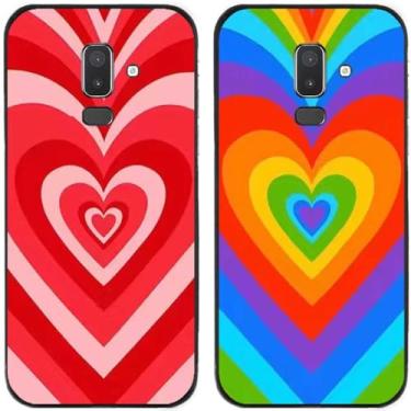 Imagem de 2 pçs colorido amor coração impresso TPU gel silicone capa de telefone traseira para Samsung Galaxy todas as séries (Galaxy J8 2018 / on8)