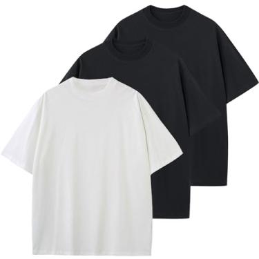 Imagem de KEEPSHOWING Camisetas masculinas de algodão grandes unissex manga curta gola redonda solta básica camiseta atlética lisa, Branco + preto + preto, G