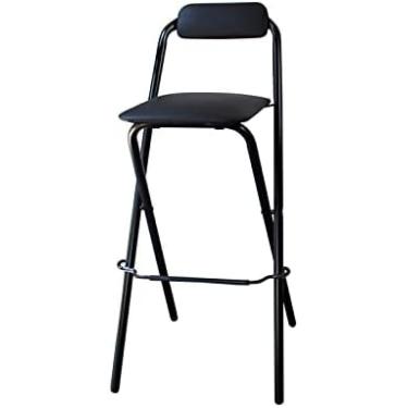 Imagem de Banco dobrável, banco de bar dobrável, banco alto com costas e acolchoado, cadeira dobrável portátil para casa, para restaurante de bar de cozinha, preto, 60 cm
