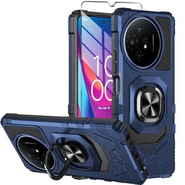 Imagem de Mocotto Capa para celular TCL 50 XL 5G com protetor de tela de vidro temperado, capa protetora resistente à prova de choque de grau militar, com suporte de anel para TCL 50 XL 5G (azul)