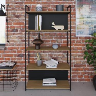 Imagem de Estante com 5 Prateleiras 152cm X 80cm X 33cm com Fundo Yon Vermont OAK/Preto