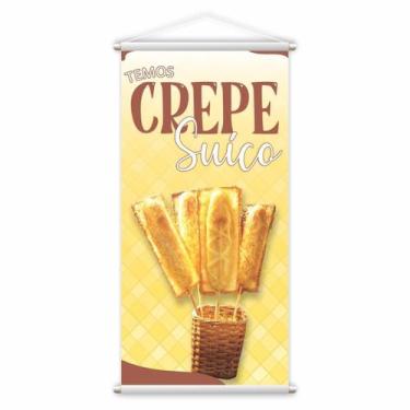 Imagem de Banner Temos Crepe Suíço Fundo Amarelo Comida Lona Grande - Plimshop