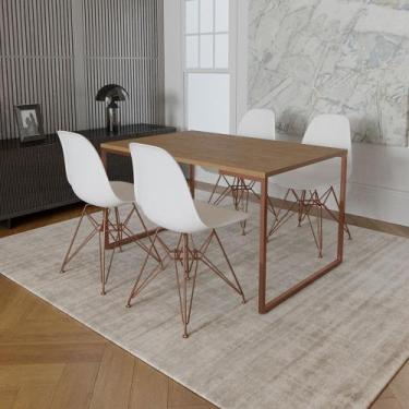 Imagem de Mesa Industrial Base Ferro Cobre 137x90 Tampo Amêndoa 4 Cadeiras Eiffe