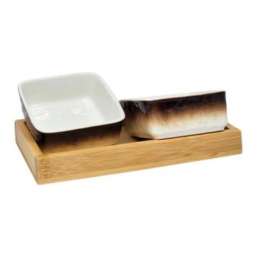Imagem de Conjunto 2 Petisqueiras Cerâmica Estilo Nórdico com Base de Bambu - Br