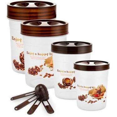 Imagem de Conjunto Kit Jogo Potes Plástico Cozinha Redondo Com Tampa Rosca Com C