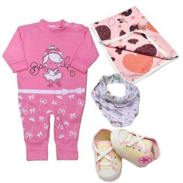 Imagem de Kit 4 Peças Bebês Macacão Taylor e Bandana Sapatinhos Cueiro - Koala B