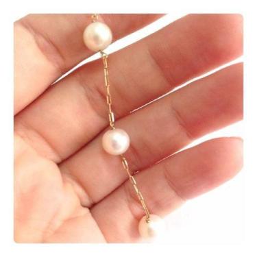 Imagem de Pulseira De Ouro Feminina 18k Pérolas Naturais Legitima - RD Magazine