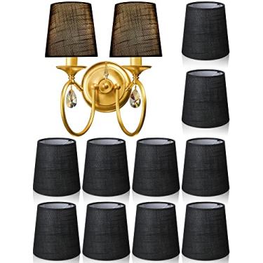 Imagem de Conjunto de 10 abajur pequeno para lustre abajur, abajur de 10 x 12 x 12 cm, abajur de tecido barril para lustre de mesa, lâmpada de parede (preto)