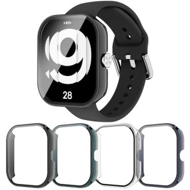 Imagem de RiYHM Capa protetora de tela para Xiaomi Redmi Watch 4, [pacote com 4] Capa protetora de policarbonato rígido e acessórios de substituição de filme de vidro temperado para smartwatch Redmi Watch 4