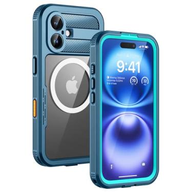 Imagem de Lanhiem Capa magnética para iPhone 16, capa IP68 à prova d'água à prova de poeira, [compatível com Magsafe] [protetor de tela embutido] Capa de celular resistente de corpo inteiro de 6,1 polegadas,