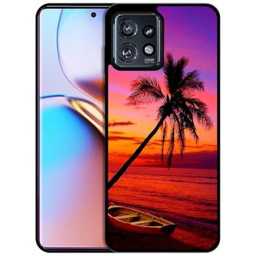 Imagem de SM CASES Capa para Moto Edge Plus 2023, Edge 40 Pro - Tropical Beach Sunset Design impresso 2D Capa traseira de borracha TPU protetora à prova de choque para Moto Edge Plus 2023. Preto
